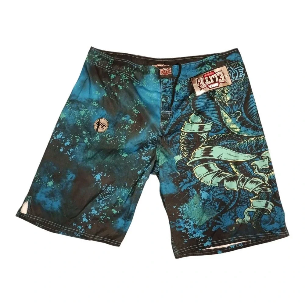 Elite MMA Men's XL Swim Trunks Blue Cobra Striking Muay Thai Boxing jiu-jitsu